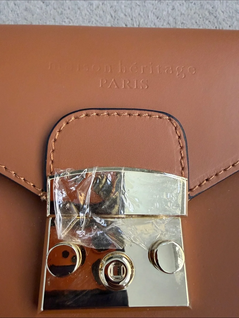 Classic Tan Leather Crossbody with Gold Push-Lock - Picture 2 of 7